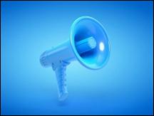 Blue megaphone on blue background
