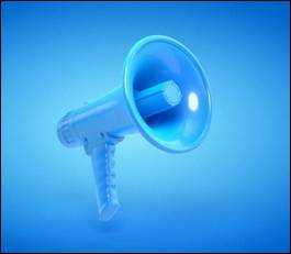 Blue megaphone on blue background